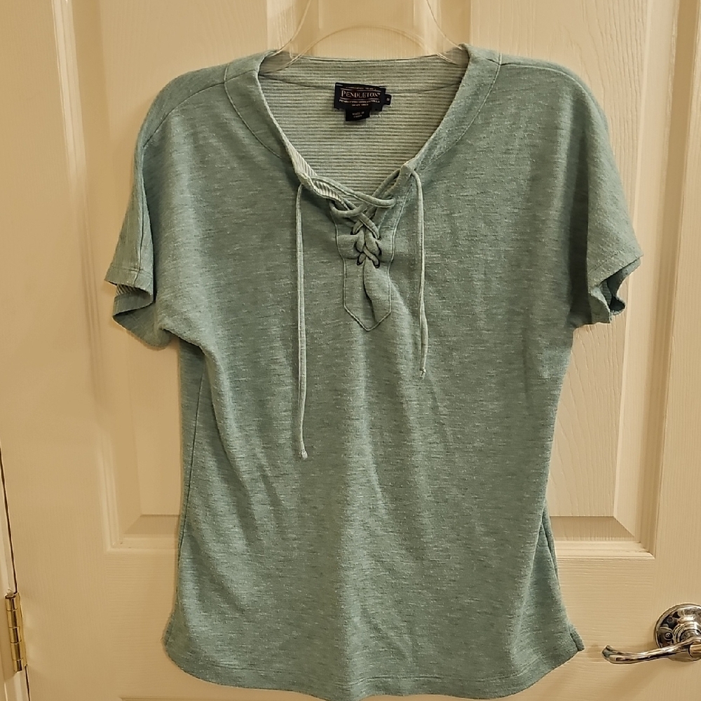 Pendleton Sage Green Lace-Up Short Sleeve Tee